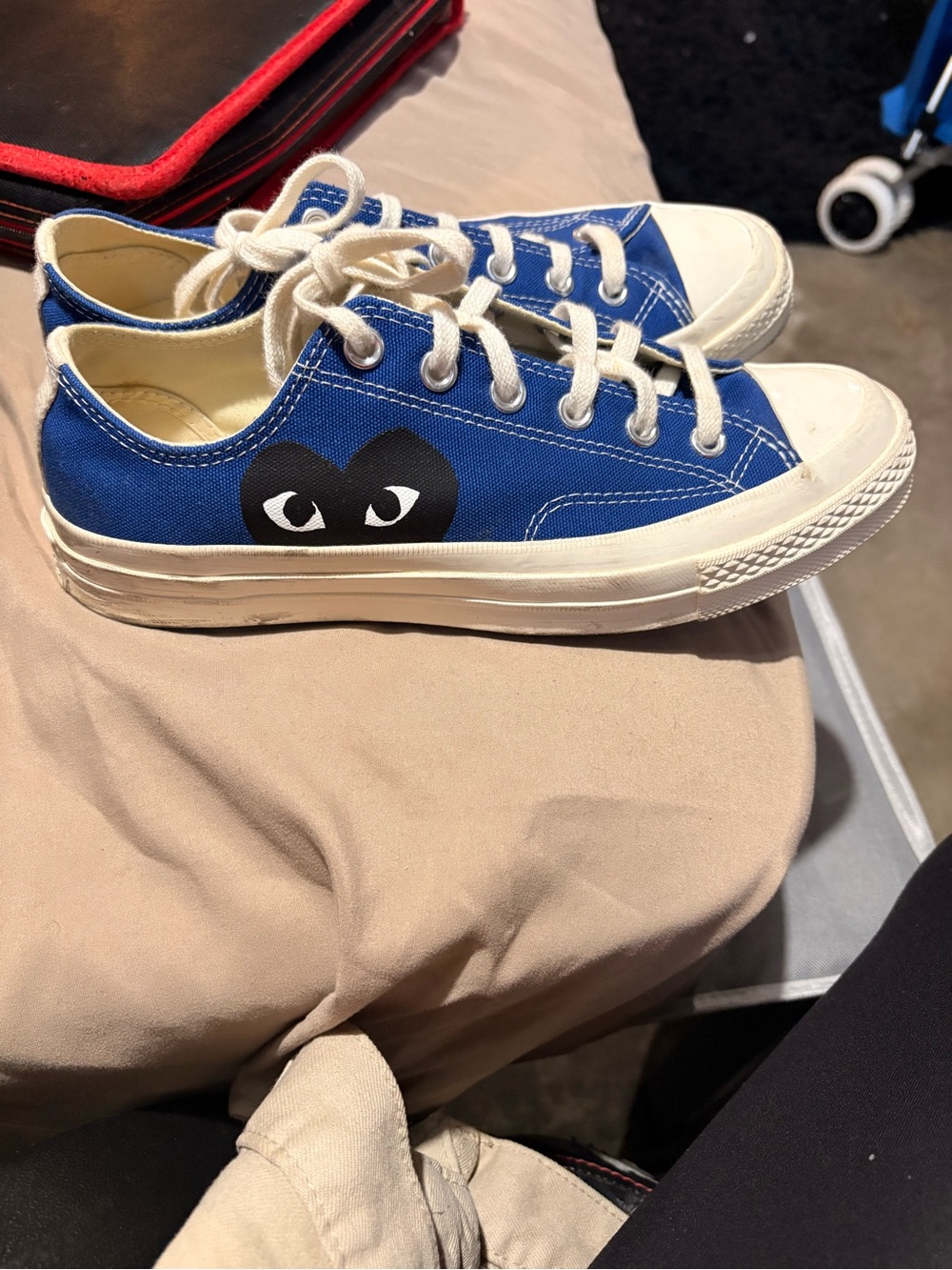 Converse Blue Canvas Sneakers with Black Heart Logo